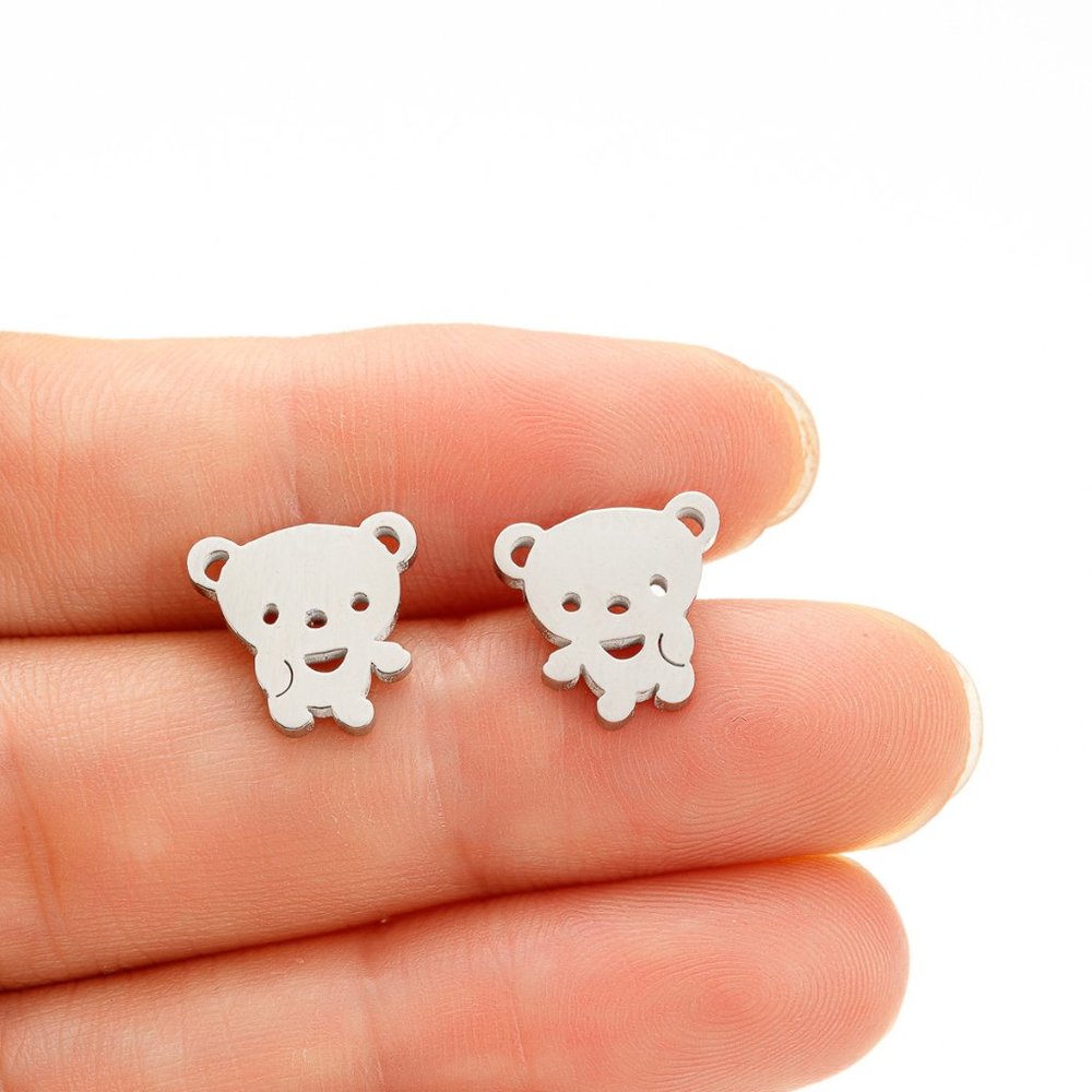 Minimalist Jewelry Cute Cartoon Tiny Bear 18K Silver Plated Studs